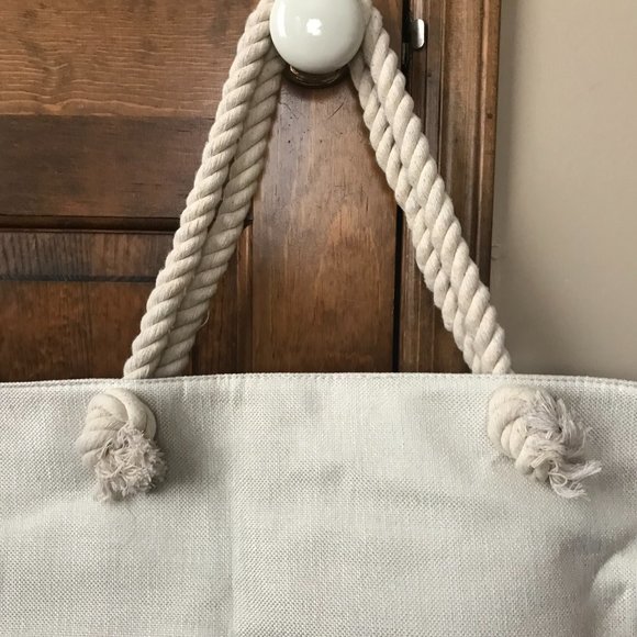 NWOT Pink Flamingos on Pearl and Gray Tote Bag w/Thick Rope Double Handles - Picture 6 of 10